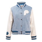 MLB PHILADELPHIA PHILLIES VARSITY BLUES BLOUSON COLLÉGIAL EN DENIM POUR FEMME (DENIM/LIN)