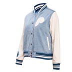 MLB PHILADELPHIA PHILLIES VARSITY BLUES BLOUSON COLLÉGIAL EN DENIM POUR FEMME (DENIM/LIN)
