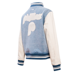 MLB PHILADELPHIA PHILLIES VARSITY BLUES BLOUSON COLLÉGIAL EN DENIM POUR FEMME (DENIM/LIN)