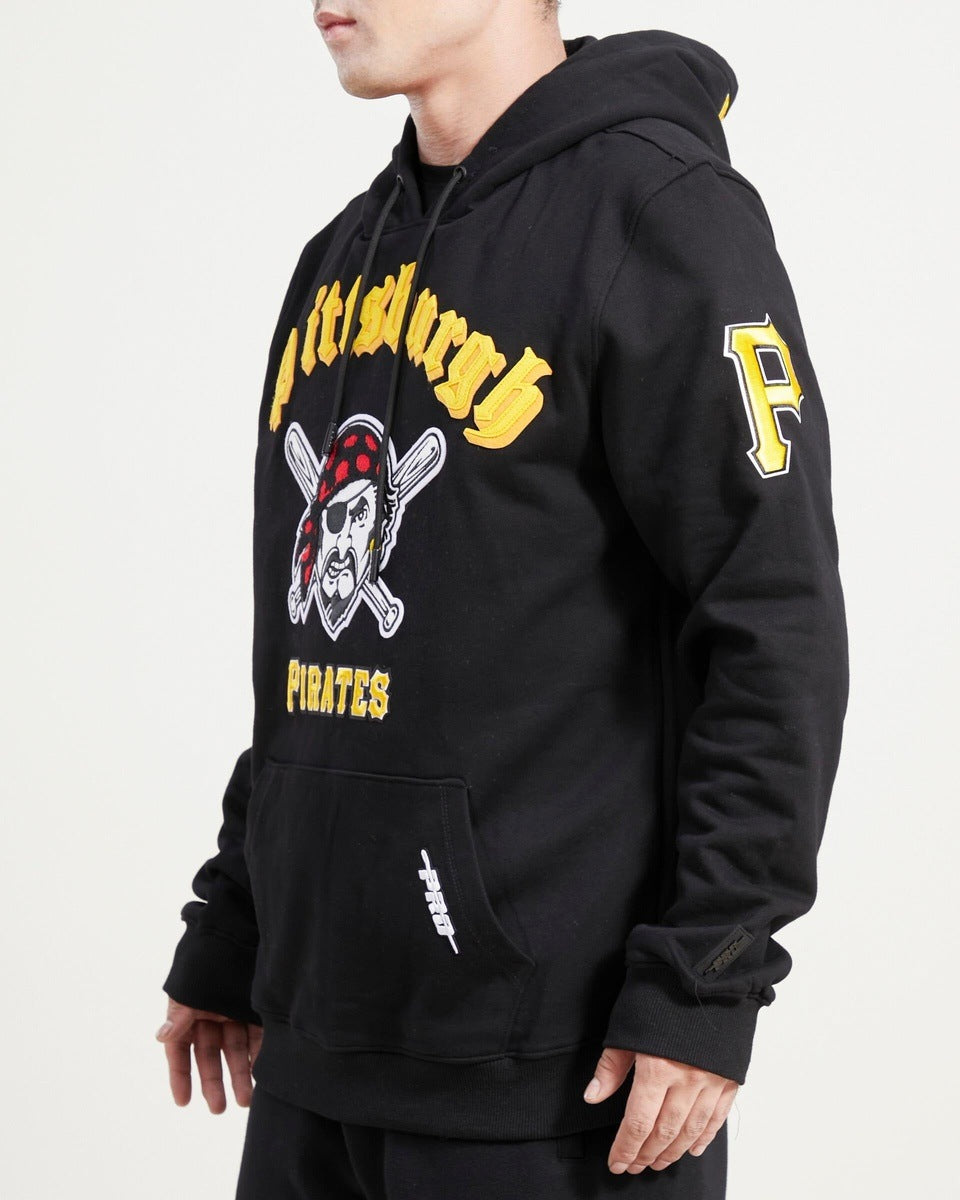 MLB PITTSBURGH PIRATES OLD ENGLISH MEN'S PULLOVER HOODIE (BLACK)