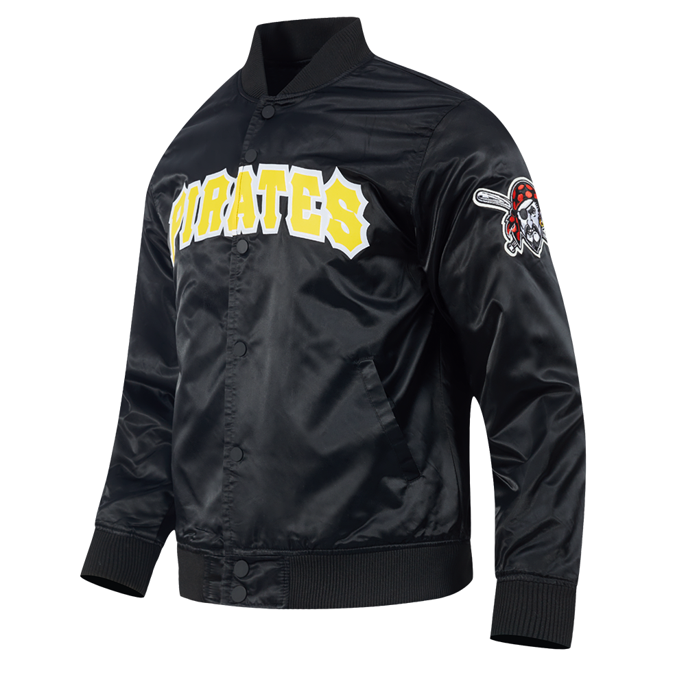 MLB PITTSBURGH PIRATES WORDMARK MEN'S SATIN JACKET (BLACK)