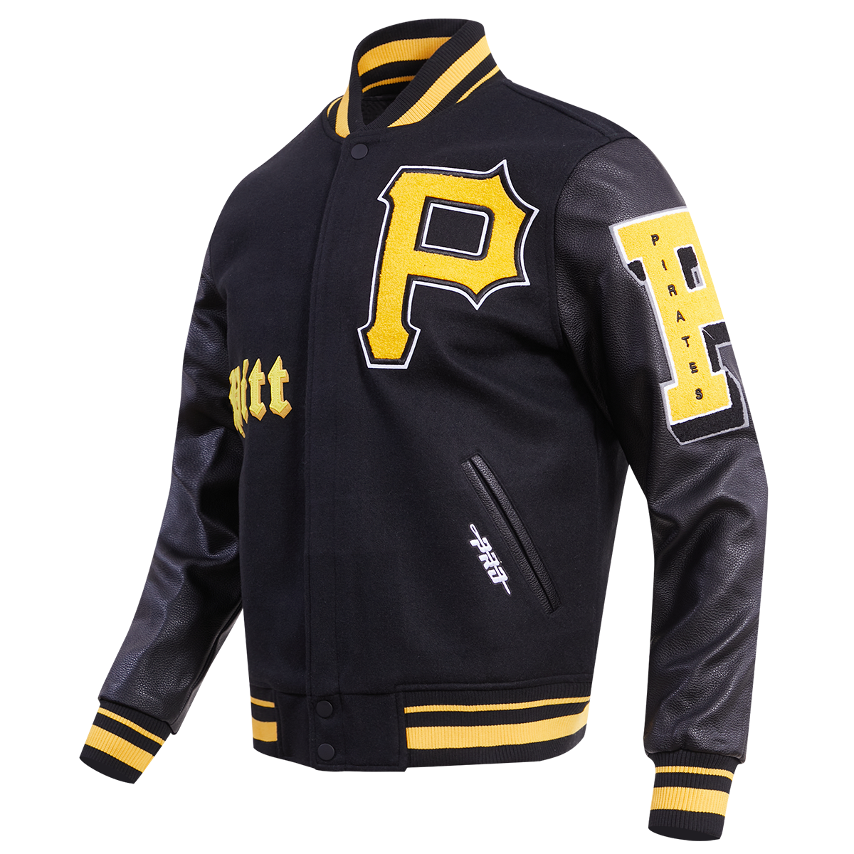 MLB PITTSBURGH PIRATES OLD ENGLISH WOOL MEN'S VARSITY JACKET (BLACK/YELLOW)
