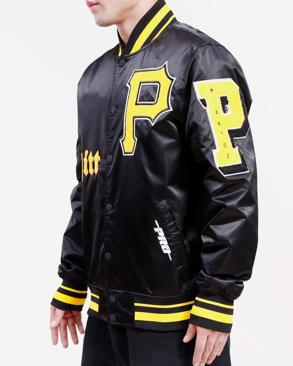 MLB PITTSBURGH PIRATES OLD ENGLISH MEN'S SATIN JACKET (BLACK)