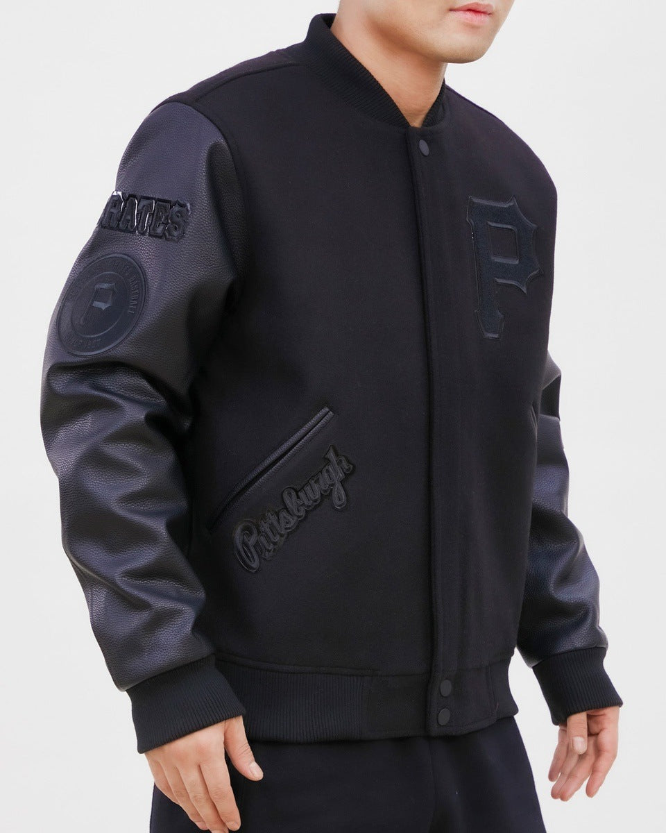 MLB PITTSBURGH PIRATES TRIPLE BLACK WOOL MEN'S VARSITY JACKET (TRIPLE BLACK)