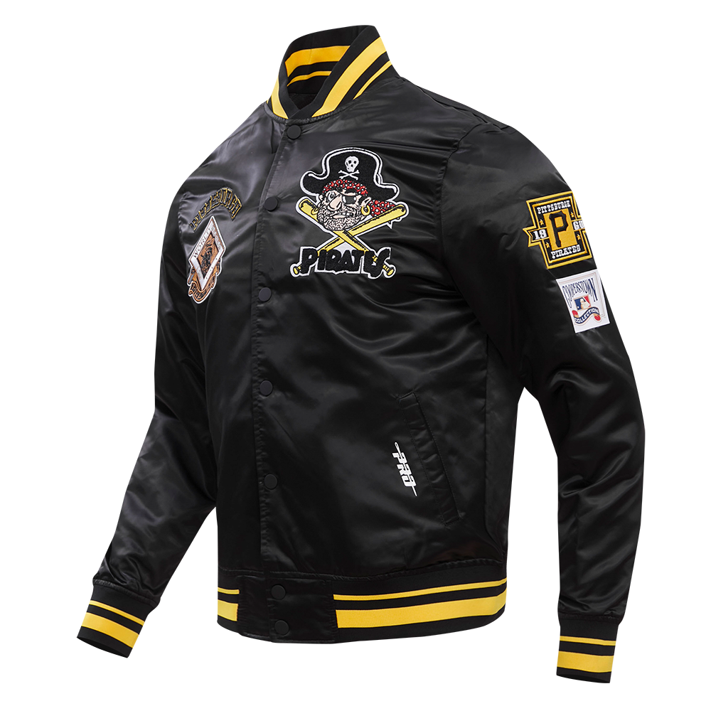 MLB PITTSBURGH PIRATES RETRO CLASSIC MEN'S RIB SATIN JACKET (BLACK/YELLOW)