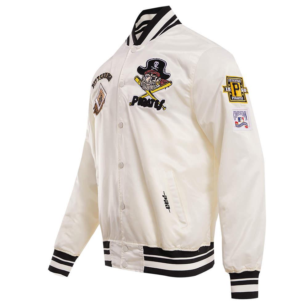 MLB PITTSBURGH PIRATES RETRO CLASSIC MEN'S RIB SATIN JACKET (EGGSHELL/ BLACK)