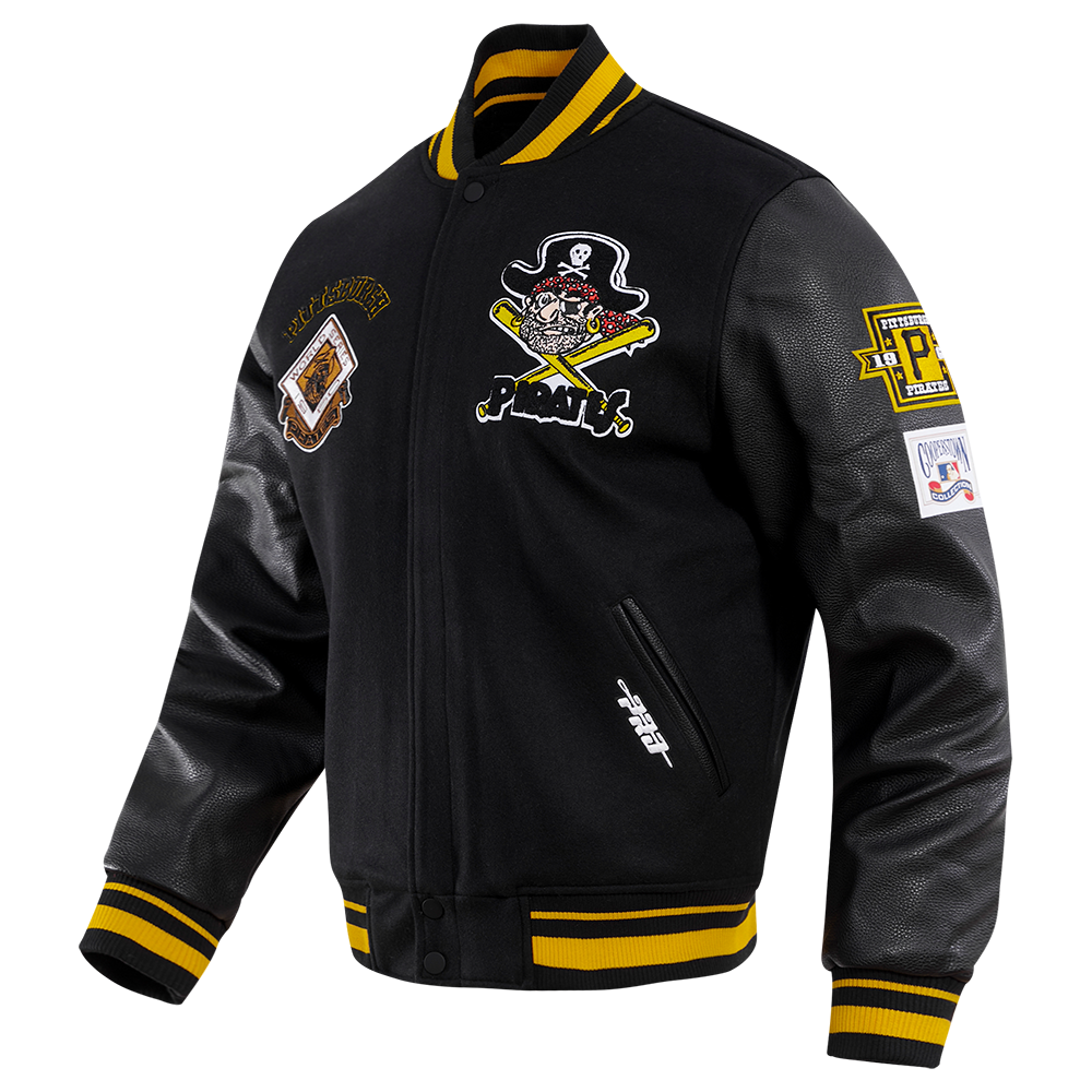 MLB PITTSBURGH PIRATES RETRO CLASSIC MEN'S RIB WOOL VARSITY JACKET (BLACK/YELLOW)