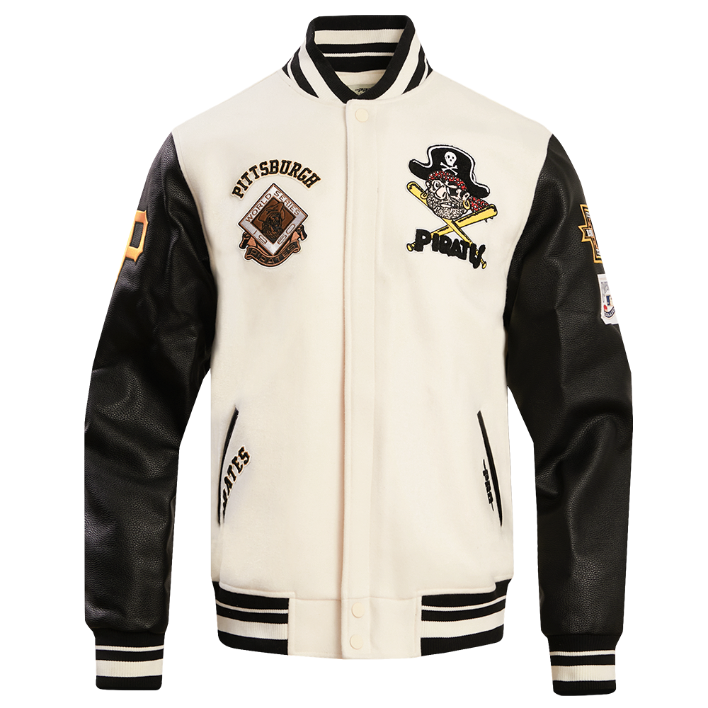 MLB PITTSBURGH PIRATES RETRO CLASSIC MEN'S RIB WOOL VARSITY JACKET (EGGSHELL/ BLACK)
