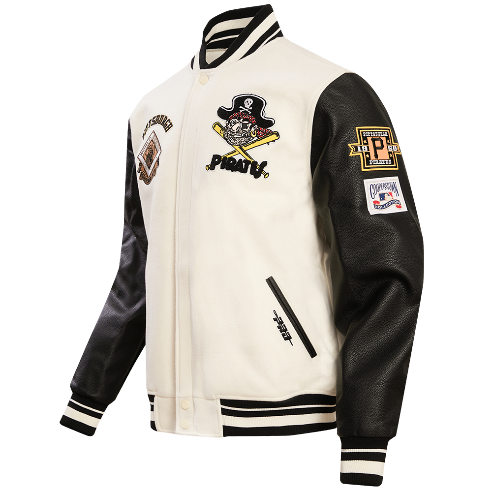 MLB PITTSBURGH PIRATES RETRO CLASSIC MEN'S RIB WOOL VARSITY JACKET (EGGSHELL/ BLACK)