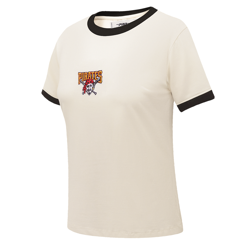 MLB PITTSBURGH PIRATES PINSTRIPE RETRO CLASSIC WOMEN'S SJ RINGER TOP (EGGSHELL/ BLACK)