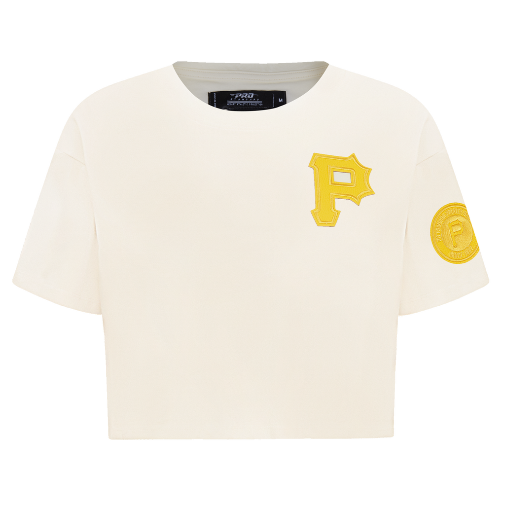 MLB PITTSBURGH PIRATES TRIPLE TONAL T-SHIRT EN JERSEY SIMPLE À COUPE CARRÉE POUR FEMME (COQUILLE D'ŒUF)