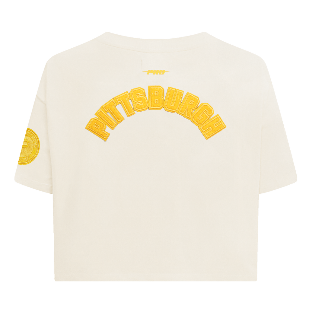 MLB PITTSBURGH PIRATES TRIPLE TONAL T-SHIRT EN JERSEY SIMPLE À COUPE CARRÉE POUR FEMME (COQUILLE D'ŒUF)