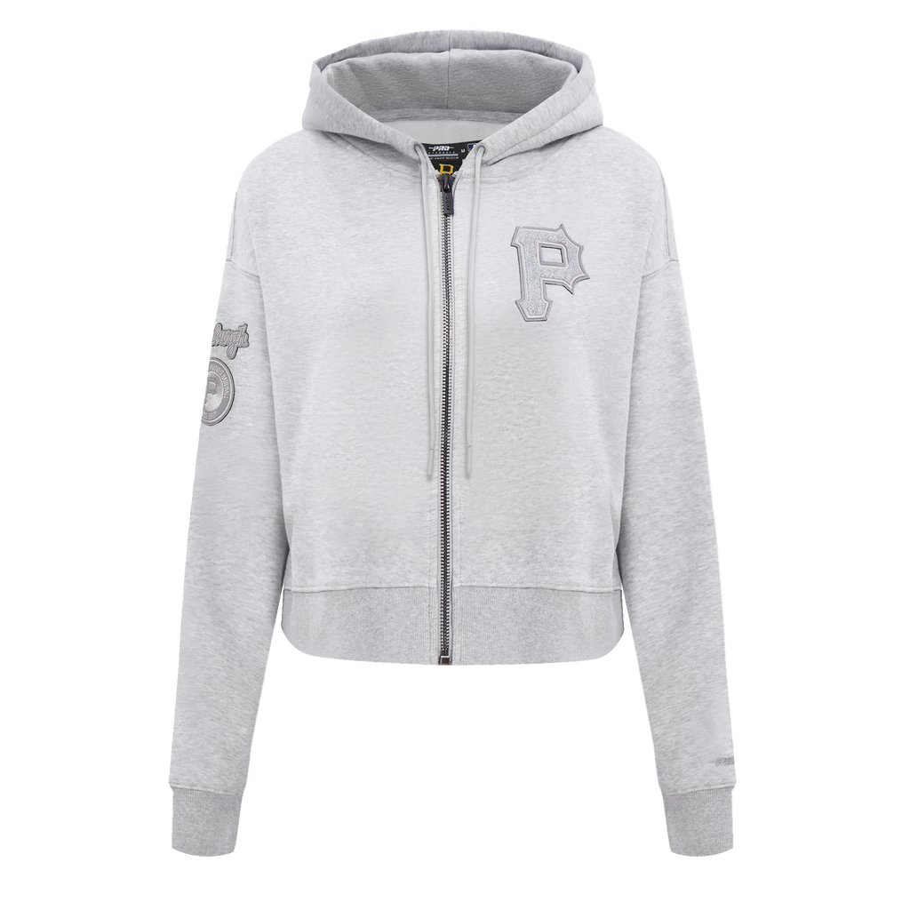 MLB PITTSBURGH PIRATES TRIPLE TONAL WOMEN'S DOUBLE KNIT FULL ZIP HOODIE (HEATHER GREY)