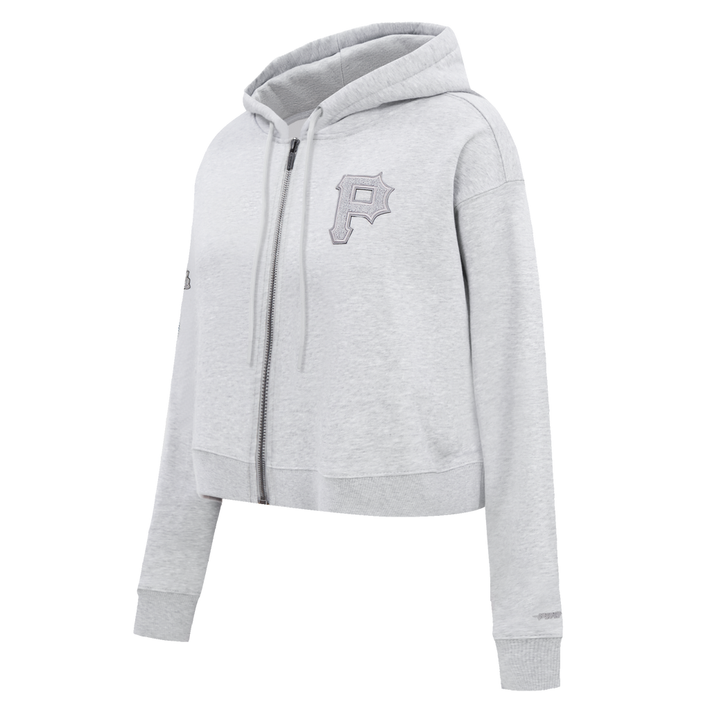 MLB PITTSBURGH PIRATES TRIPLE TONAL WOMEN'S DOUBLE KNIT FULL ZIP HOODIE (HEATHER GREY)