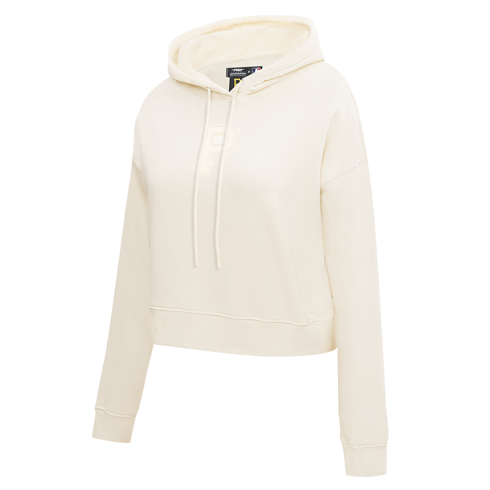MLB PITTSBURGH PIRATES NEUTRAL WOMEN'S CROPPED PULLOVER HOODIE (EGGSHELL)