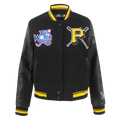 MLB PITTSBURGH PIRATES MASH UP BLOUSON COLLÉGIAL EN LAINE À BORDS CÔTELÉS POUR FEMME (NOIR/JAUNE)