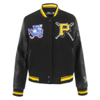 MLB PITTSBURGH PIRATES MASH UP BLOUSON COLLÉGIAL EN LAINE À BORDS CÔTELÉS POUR FEMME (NOIR/JAUNE)