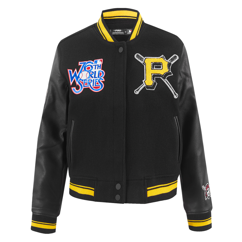 MLB PITTSBURGH PIRATES MASH UP BLOUSON COLLÉGIAL EN LAINE À BORDS CÔTELÉS POUR FEMME (NOIR/JAUNE)