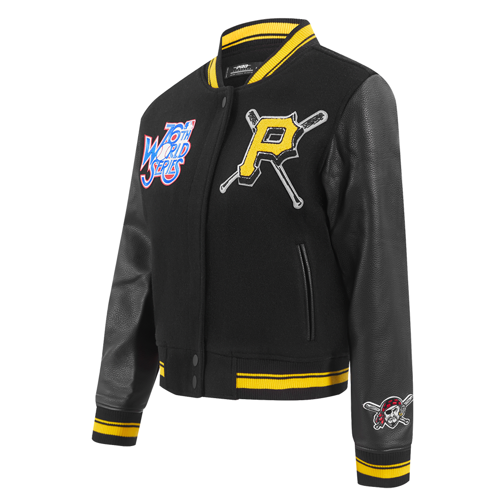 MLB PITTSBURGH PIRATES MASH UP BLOUSON COLLÉGIAL EN LAINE À BORDS CÔTELÉS POUR FEMME (NOIR/JAUNE)
