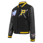 MLB PITTSBURGH PIRATES MASH UP BLOUSON COLLÉGIAL EN LAINE À BORDS CÔTELÉS POUR FEMME (NOIR/JAUNE)
