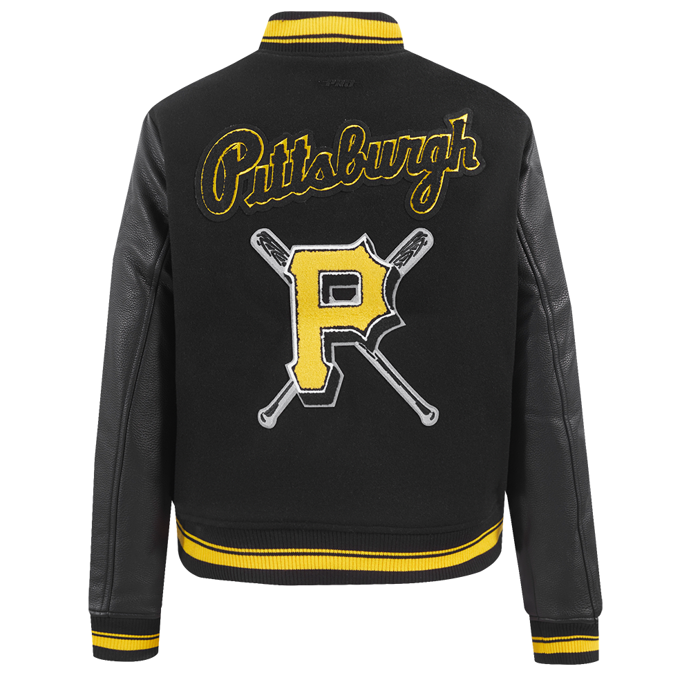 MLB PITTSBURGH PIRATES MASH UP BLOUSON COLLÉGIAL EN LAINE À BORDS CÔTELÉS POUR FEMME (NOIR/JAUNE)