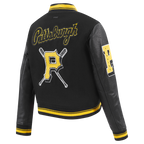 MLB PITTSBURGH PIRATES MASH UP BLOUSON COLLÉGIAL EN LAINE À BORDS CÔTELÉS POUR FEMME (NOIR/JAUNE)