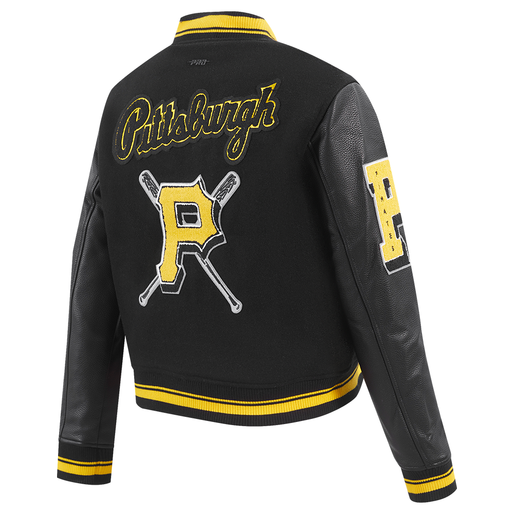 MLB PITTSBURGH PIRATES MASH UP BLOUSON COLLÉGIAL EN LAINE À BORDS CÔTELÉS POUR FEMME (NOIR/JAUNE)