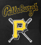 MLB PITTSBURGH PIRATES MASH UP BLOUSON COLLÉGIAL EN LAINE À BORDS CÔTELÉS POUR FEMME (NOIR/JAUNE)