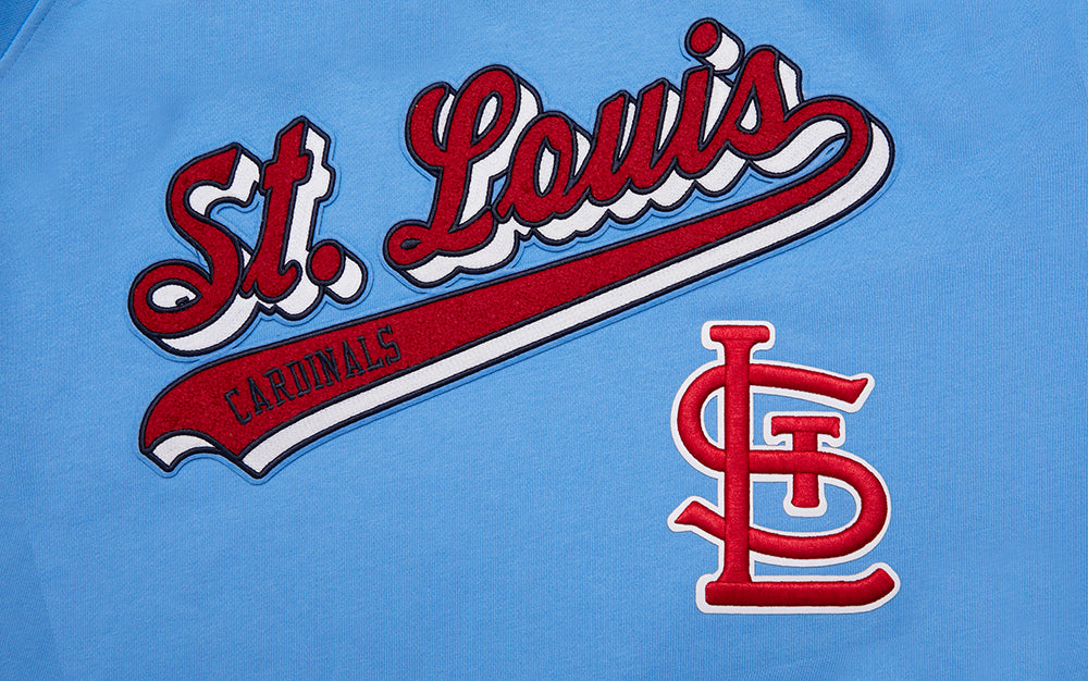 MLB ST. LOUIS CARDINALS SCRIPT TAIL CHANDAIL À CAPUCHON EN MOLLETON CÔTELÉ (BLEU UNIVERSITÉ)