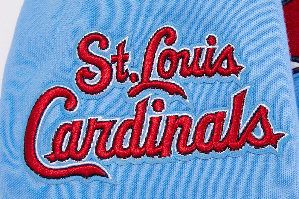 MLB ST. LOUIS CARDINALS SCRIPT TAIL CHANDAIL À CAPUCHON EN MOLLETON CÔTELÉ (BLEU UNIVERSITÉ)
