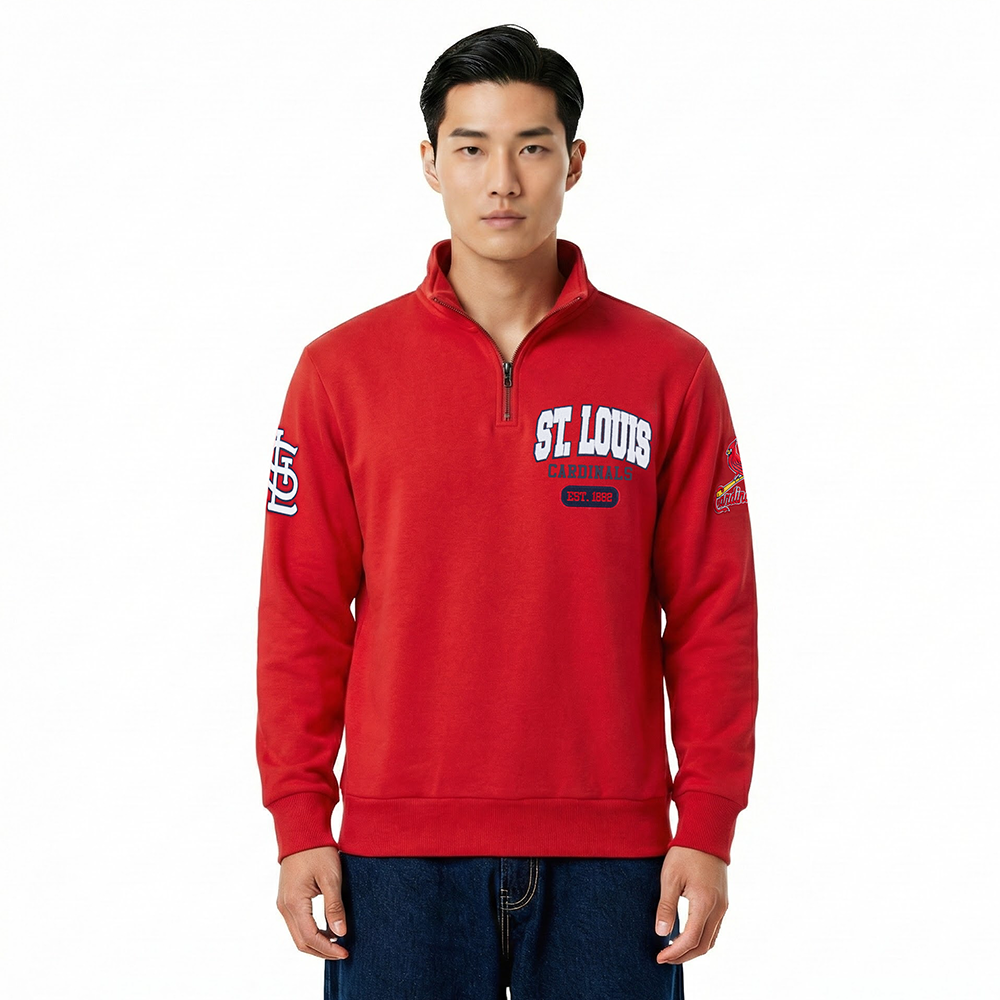 MLB ST. LOUIS CARDINALS CITY ARCH HAUT EN MOLLETON À GLISSIÈRE AU QUART POUR HOMME (ROUGE)