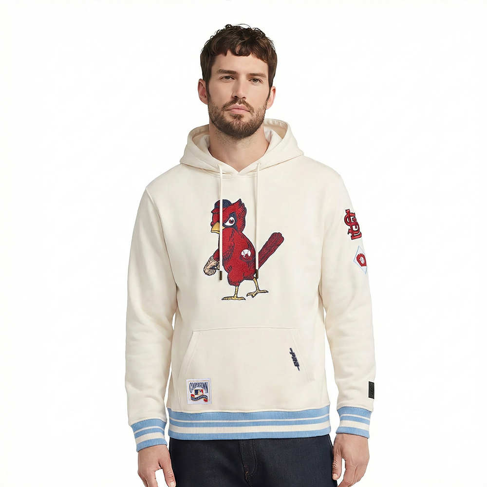 MLB ST. LOUIS CARDINALS RETRO CLASSICS MEN'S RIB FLC PO HOODIE (EGGSHELL/ UNIVERSITY BLUE)