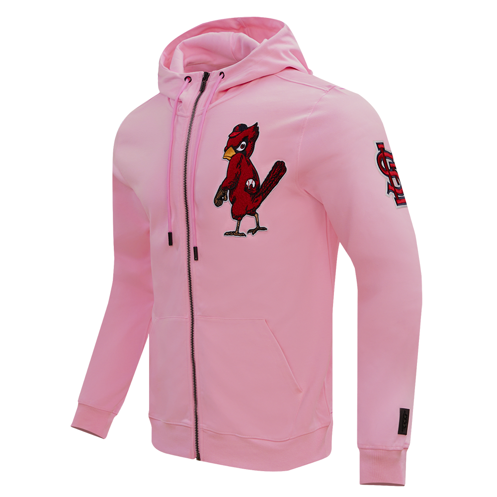 MLB ST. LOUIS CARDINALS CLASSIC CHENILLE MEN'S FULL ZIP PULLOVER HOODIE (PINK)