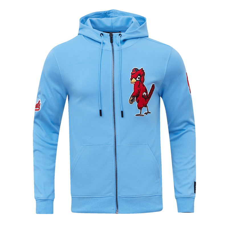 MLB ST. LOUIS CARDINALS CLASSIC CHENILLE MEN'S FULL ZIP PULLOVER HOODIE (UNIVERSITY BLUE)