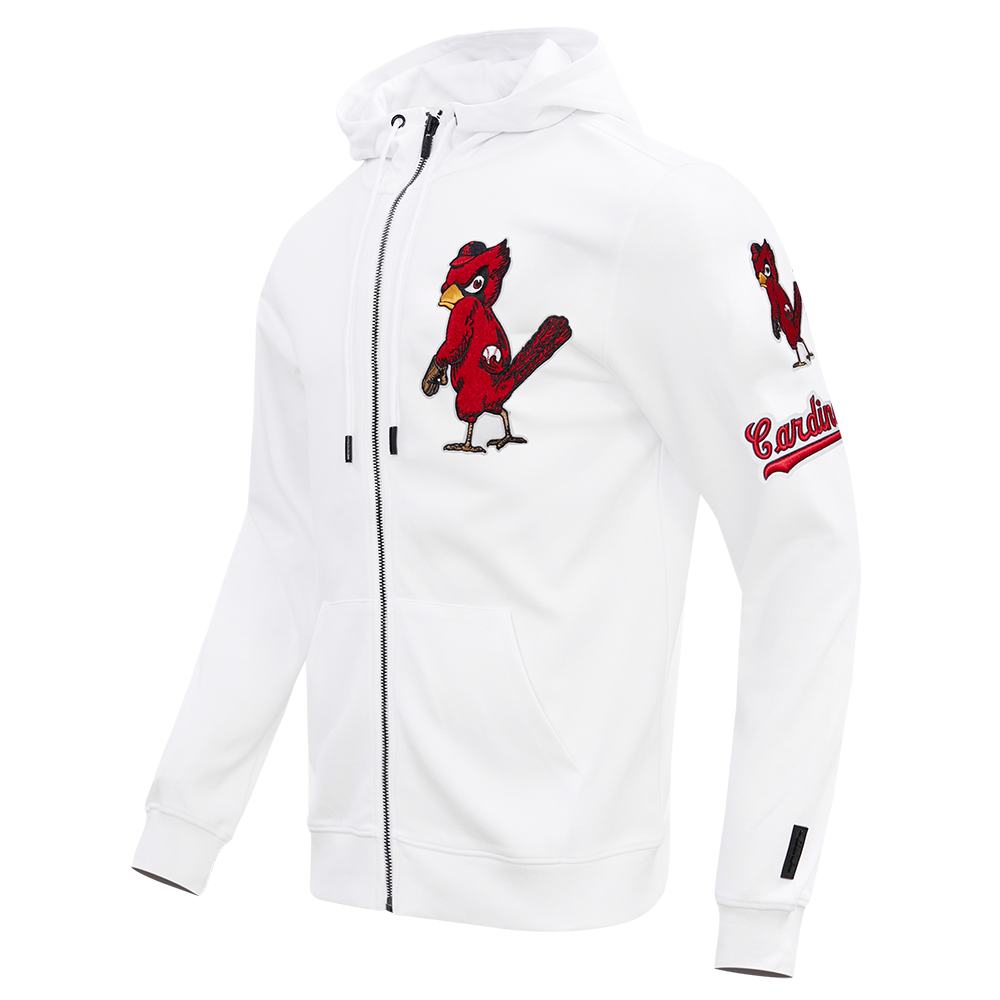 MLB ST. LOUIS CARDINALS CLASSIC CHENILLE MEN'S FULL ZIP PULLOVER HOODIE (WHITE)