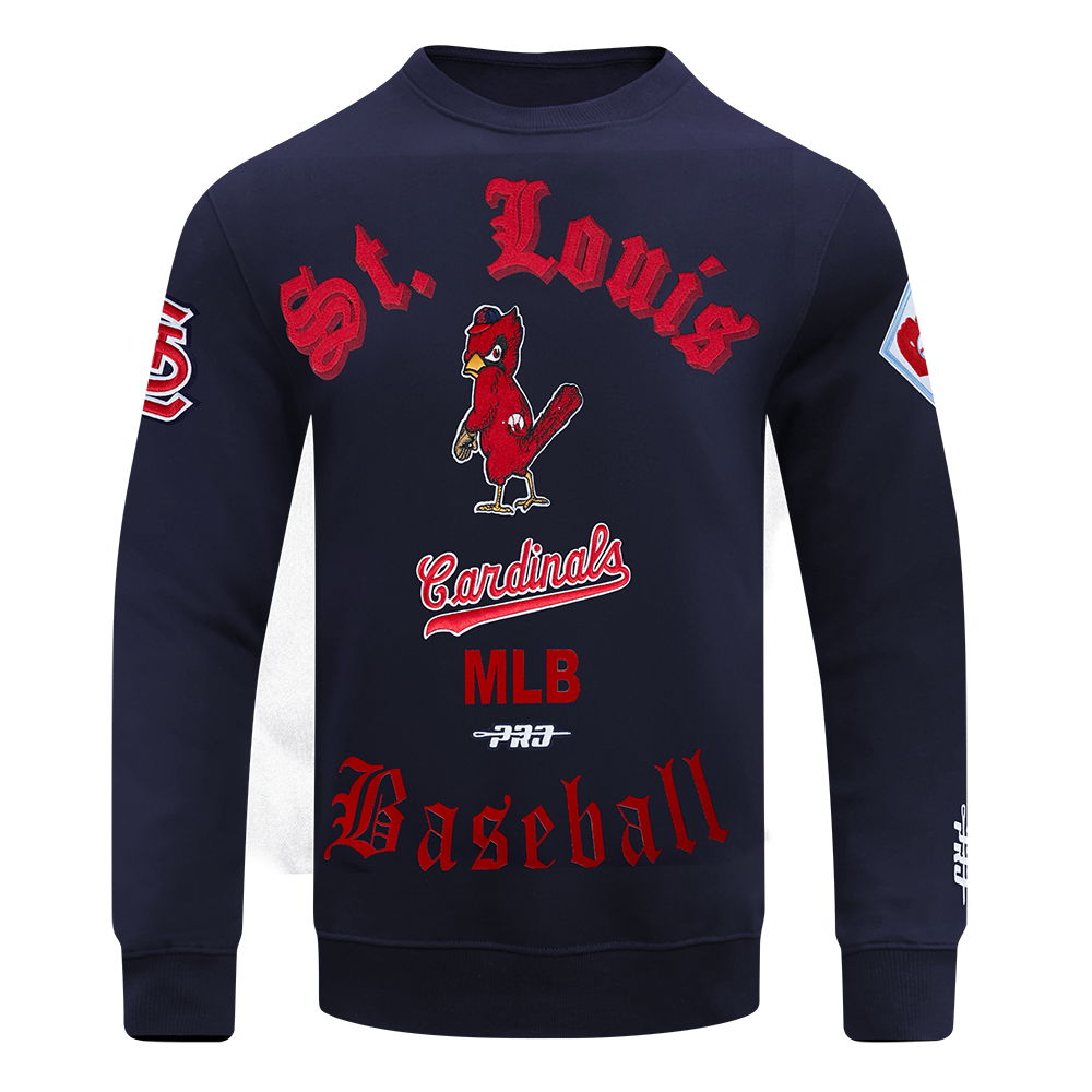 MLB ST. LOUIS CARDINALS OLD ENGLISH MEN'S FLC CREWNECK (MIDNIGHT NAVY)