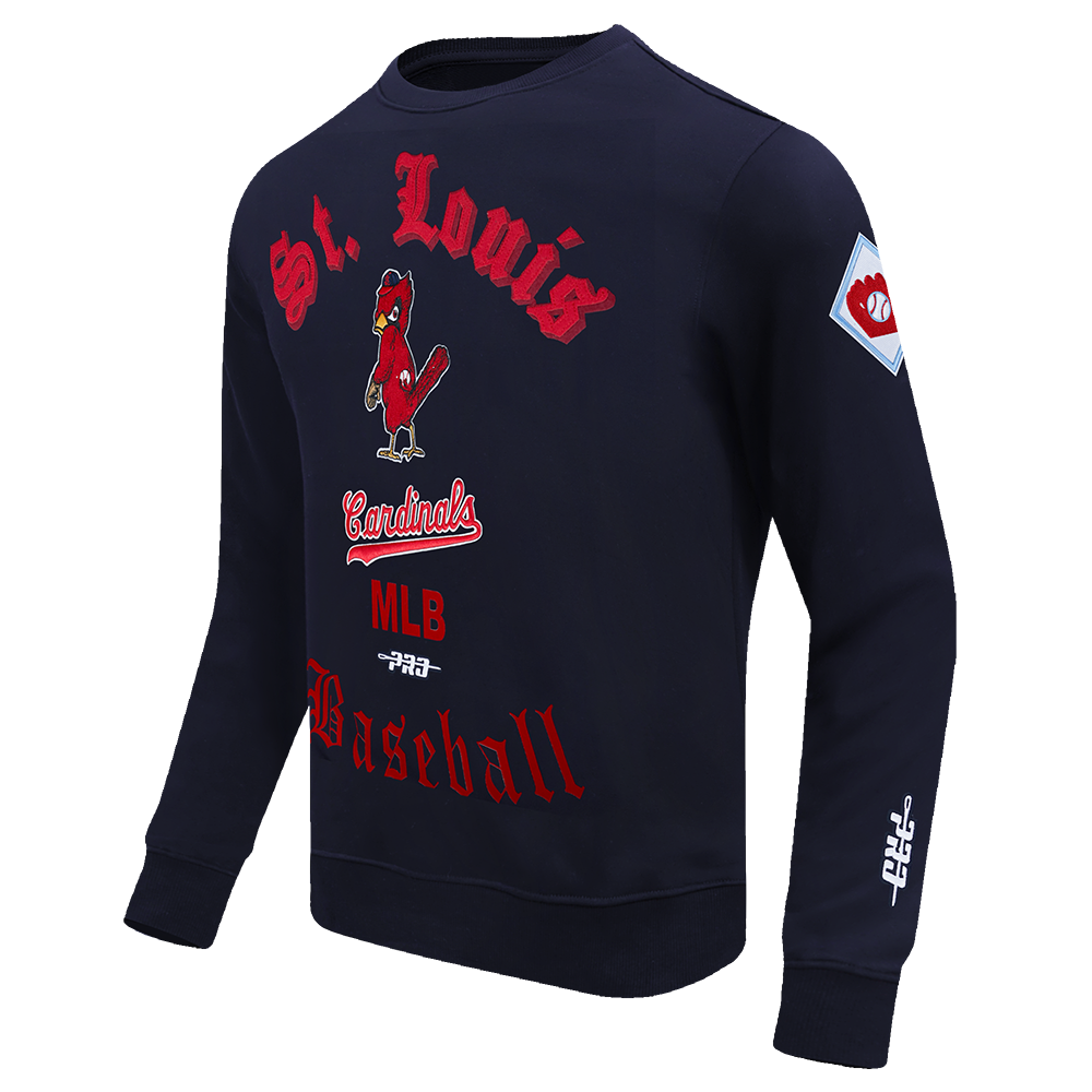 MLB ST. LOUIS CARDINALS OLD ENGLISH MEN'S FLC CREWNECK (MIDNIGHT NAVY)