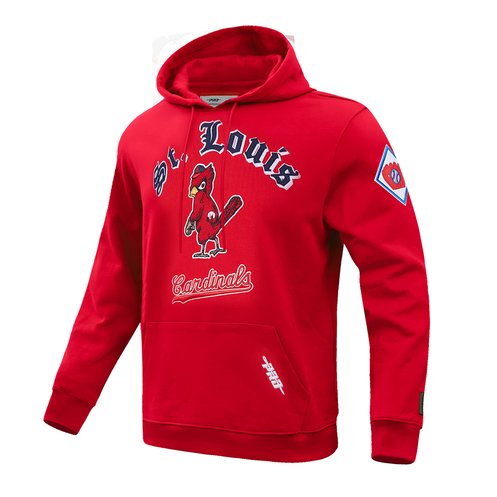MLB ST. LOUIS CARDINALS OLD ENGLISH MEN'S PULLOVER HOODIE (RED)
