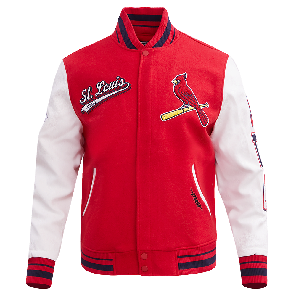 MLB ST. LOUIS CARDINALS SCRIPT TAIL MEN'S VARSITY JACKET (RED/WHITE/MIDNIGHT NAVY)