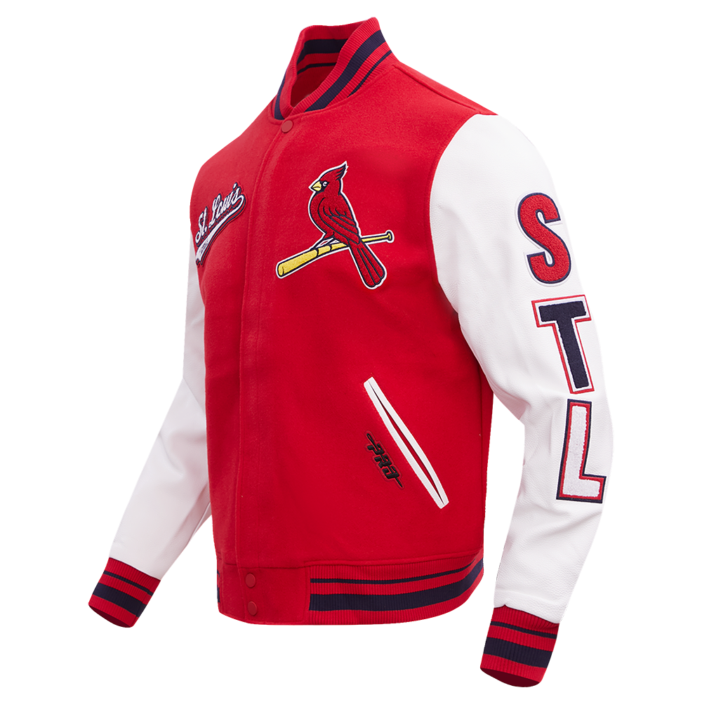 MLB ST. LOUIS CARDINALS SCRIPT TAIL MEN'S VARSITY JACKET (RED/WHITE/MIDNIGHT NAVY)