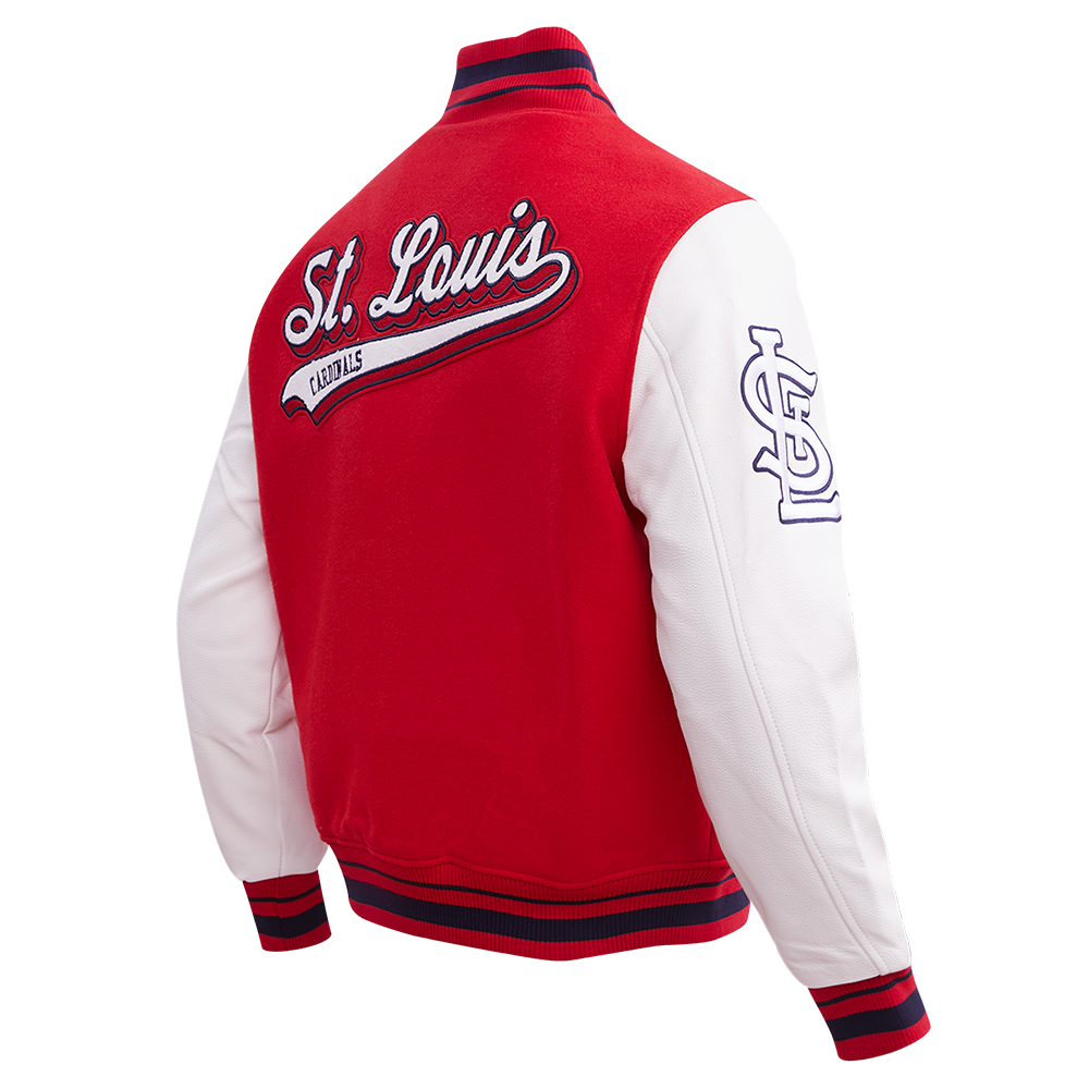 MLB ST. LOUIS CARDINALS SCRIPT TAIL MEN'S VARSITY JACKET (RED/WHITE/MIDNIGHT NAVY)