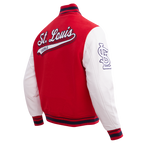 MLB ST. LOUIS CARDINALS SCRIPT TAIL MEN'S VARSITY JACKET (RED/WHITE/MIDNIGHT NAVY)