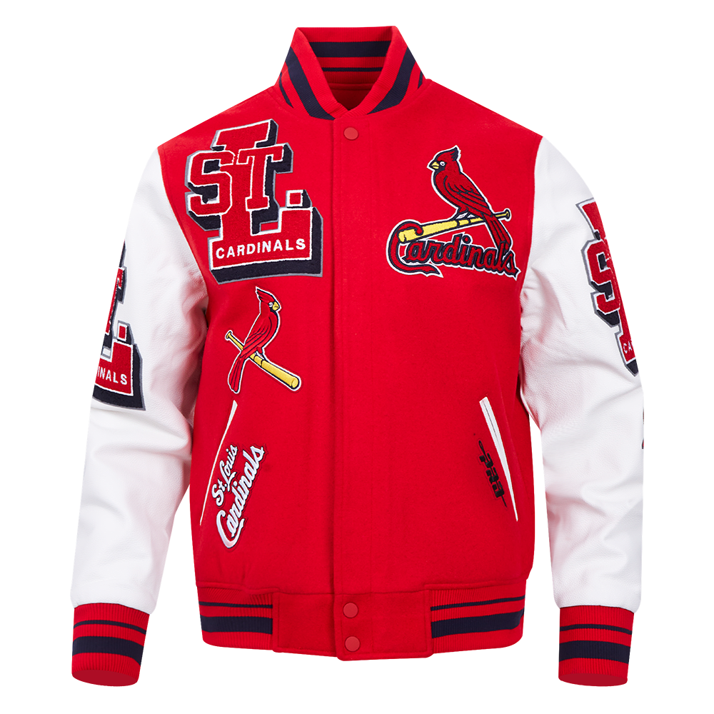 MLB ST. LOUIS CARDINALS MASH UP BLOUSON COLLÉGIAL EN LAINE À BORDS CÔTELÉS POUR HOMME (ROUGE/BLANC/MARINE MINUIT)