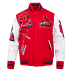 MLB ST. LOUIS CARDINALS MASH UP BLOUSON COLLÉGIAL EN LAINE À BORDS CÔTELÉS POUR HOMME (ROUGE/BLANC/MARINE MINUIT)