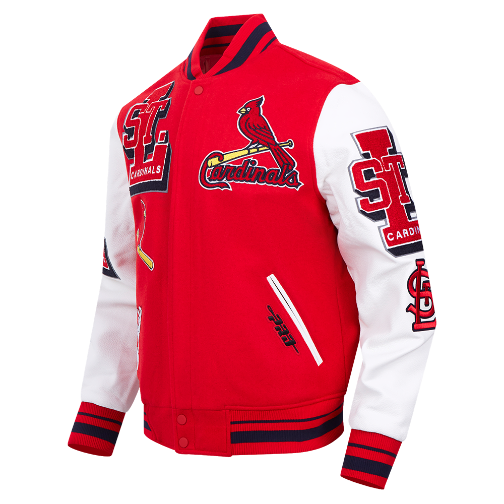 MLB ST. LOUIS CARDINALS MASH UP MEN'S RIB WOOL VARSITY JACKET (RED/WHITE/MIDNIGHT NAVY)