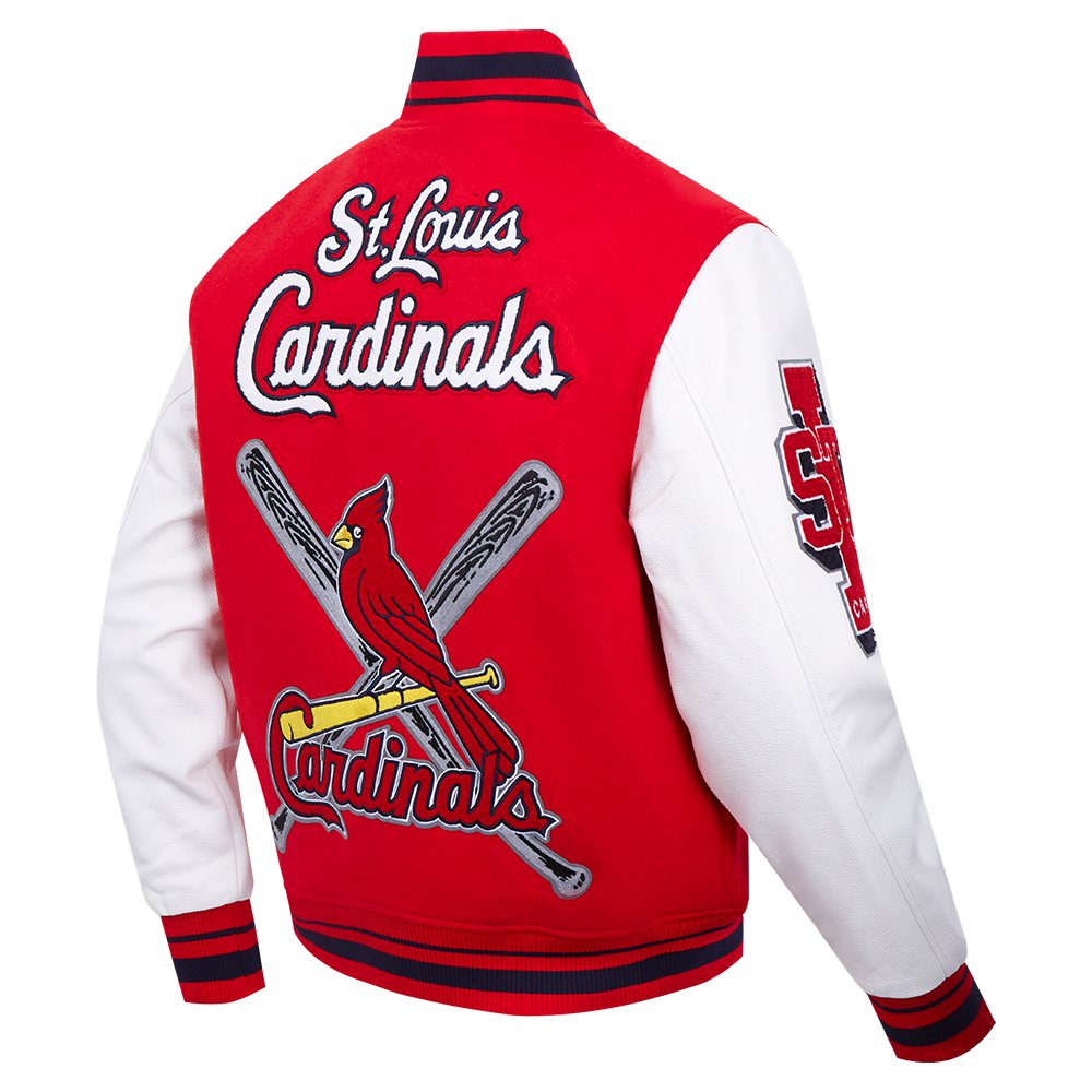 MLB ST. LOUIS CARDINALS MASH UP BLOUSON COLLÉGIAL EN LAINE À BORDS CÔTELÉS POUR HOMME (ROUGE/BLANC/MARINE MINUIT)