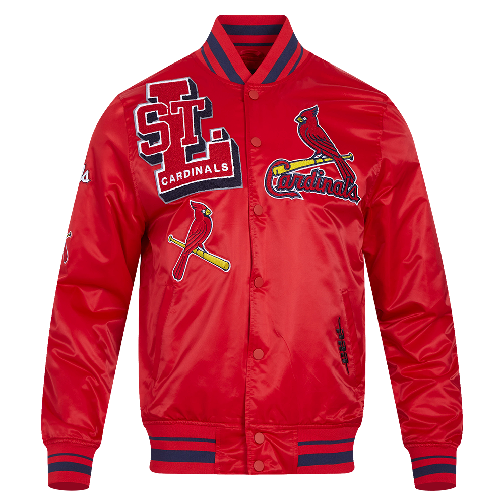 MLB ST. LOUIS CARDINALS MASH UP BLOUSON EN SATIN À BORDS CÔTELÉS POUR HOMME (ROUGE/MARINE MINUIT/ROUGE)