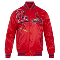 MLB ST. LOUIS CARDINALS MASH UP BLOUSON EN SATIN À BORDS CÔTELÉS POUR HOMME (ROUGE/MARINE MINUIT/ROUGE)