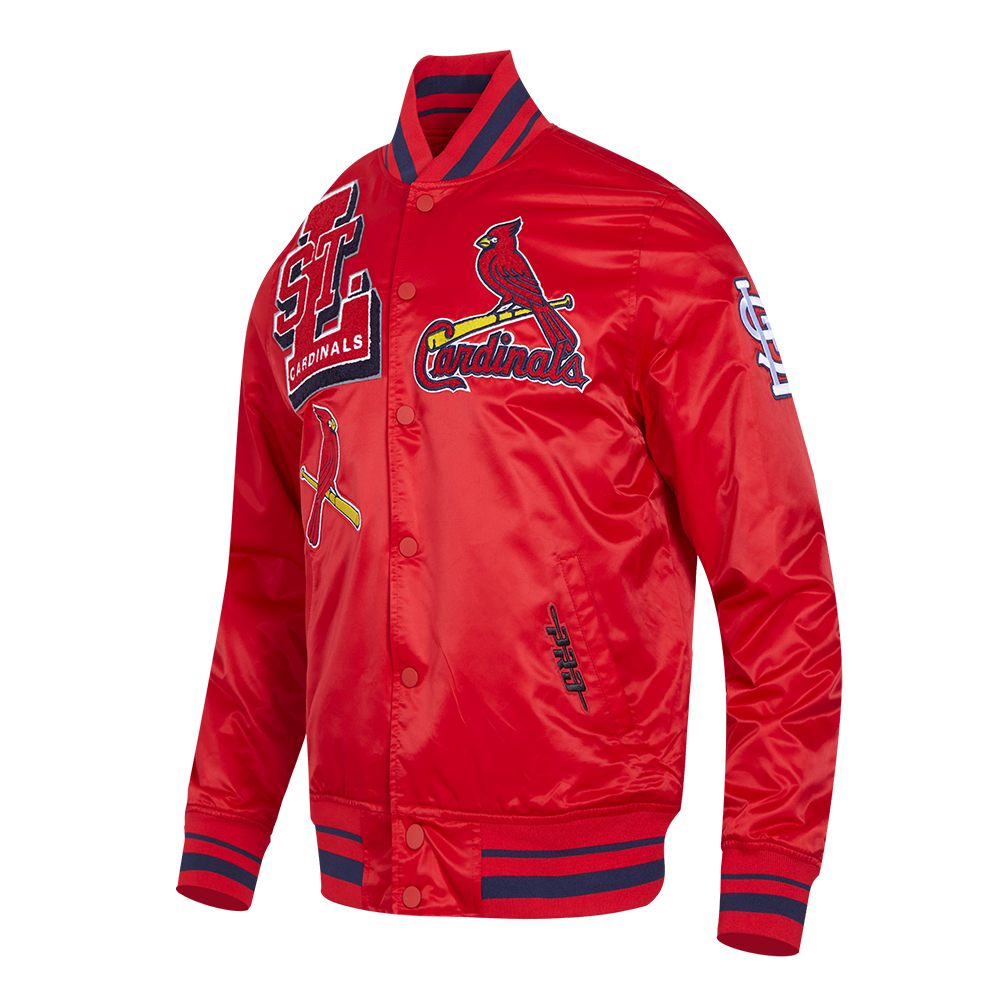 MLB ST. LOUIS CARDINALS MASH UP BLOUSON EN SATIN À BORDS CÔTELÉS POUR HOMME (ROUGE/MARINE MINUIT/ROUGE)
