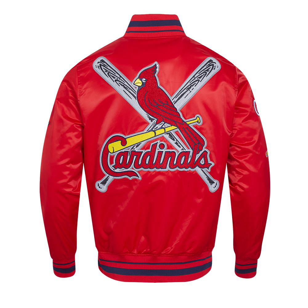 MLB ST. LOUIS CARDINALS MASH UP BLOUSON EN SATIN À BORDS CÔTELÉS POUR HOMME (ROUGE/MARINE MINUIT/ROUGE)